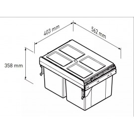 Сегрегатор GTV Practi Eco для кухонних шаф 600 мм, 2х27л, графіт