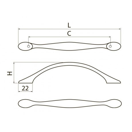 Ручка меблева GTV Camai L=128мм, C=96мм, антична шліфована латунь