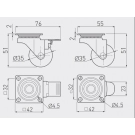 Меблевий ролик (колесо) GTV Brazylia d35 з фікс KM-RD-35-СF-20, чорний