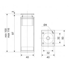Ніжка меблева квадрат Rejs 40 х 40мм h-100mm з регулюванням, чорний